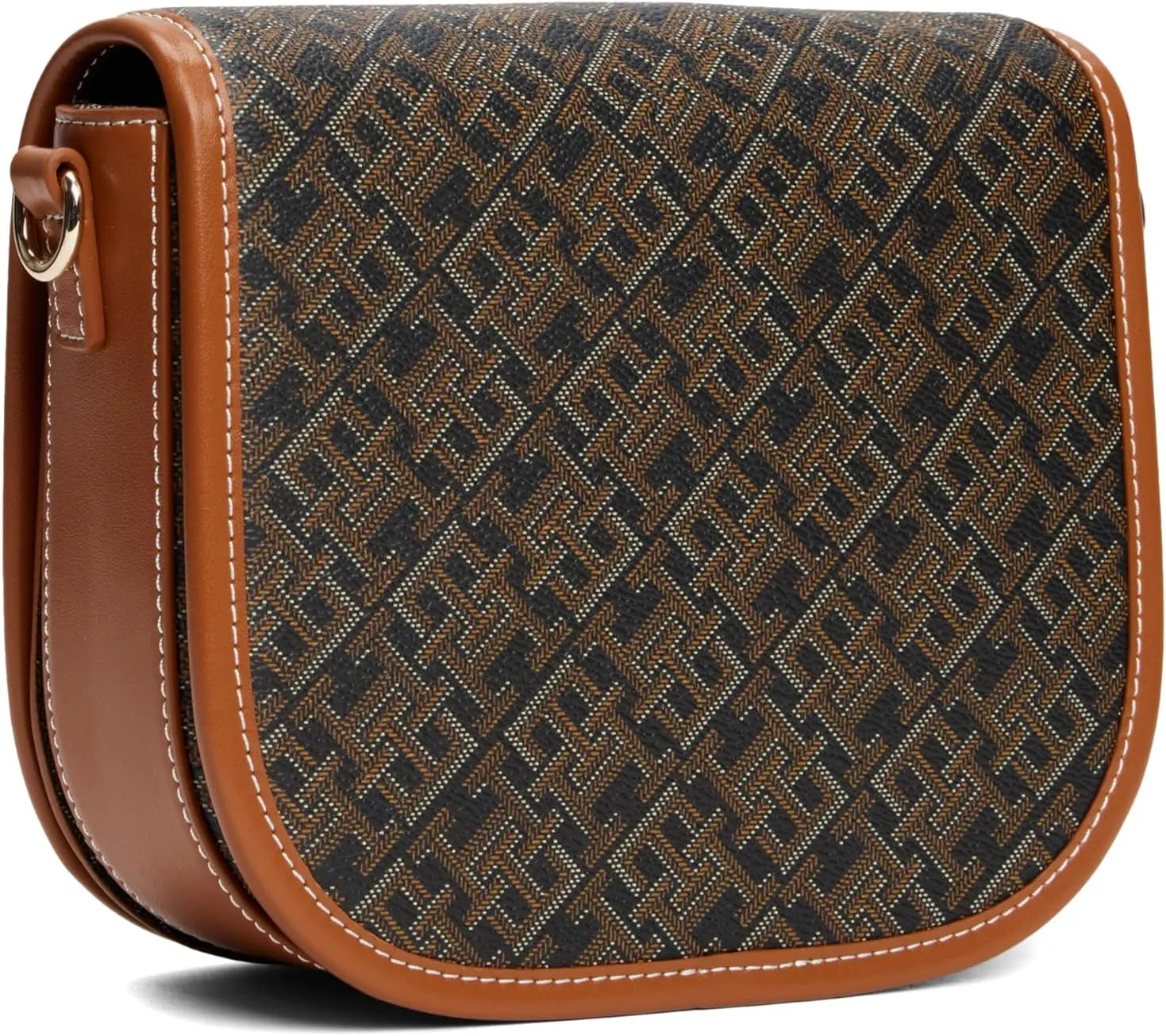 Tommy Hilfiger Monogram Leather Saddle Bag with Adjustable Crossbody Strap