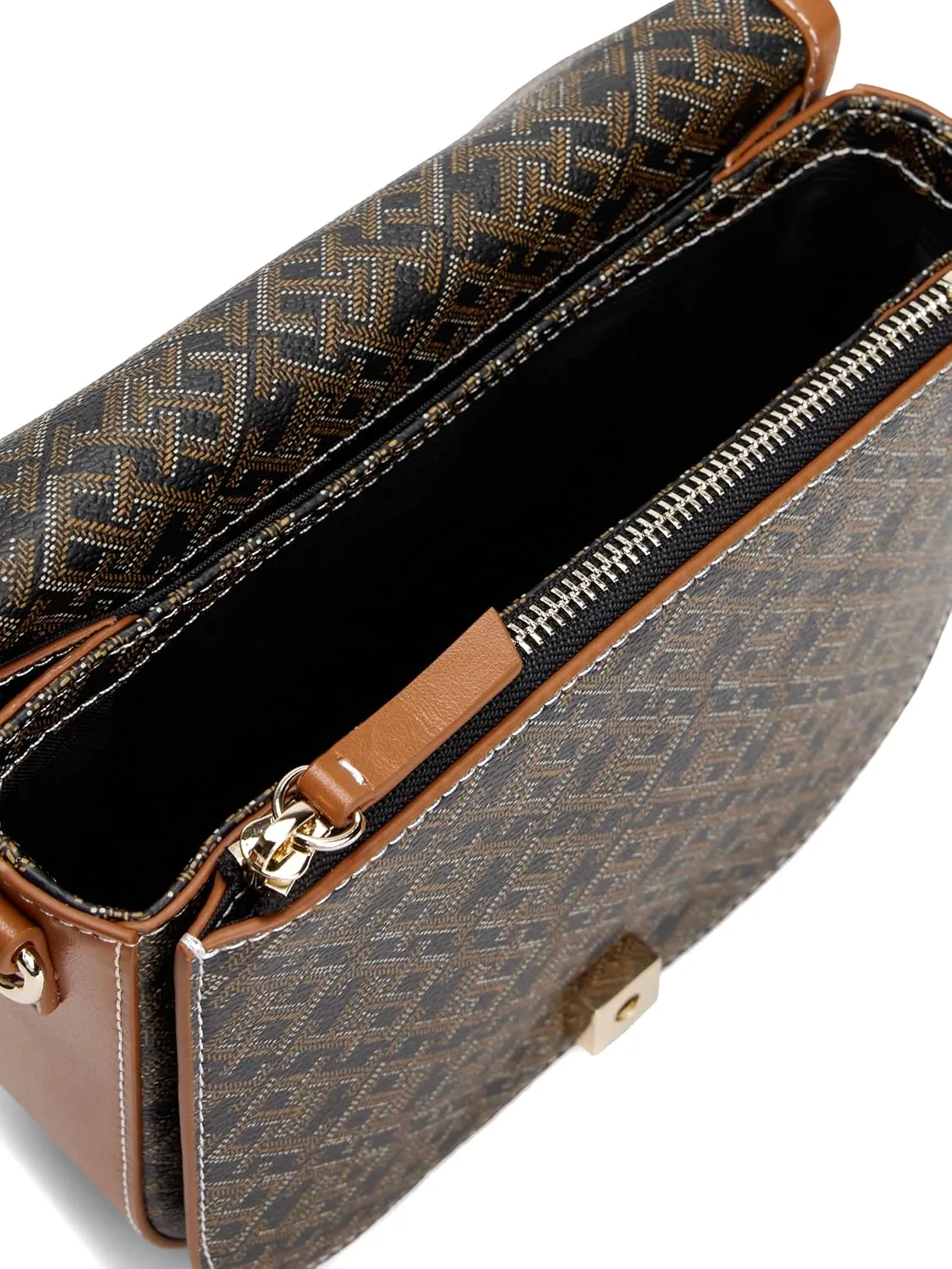 Tommy Hilfiger Monogram Leather Saddle Bag with Adjustable Crossbody Strap
