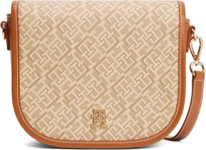 Tommy Hilfiger Monogram Leather Saddle Bag with Adjustable Crossbody Strap