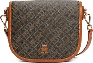 Tommy Hilfiger Monogram Leather Saddle Bag with Adjustable Crossbody Strap