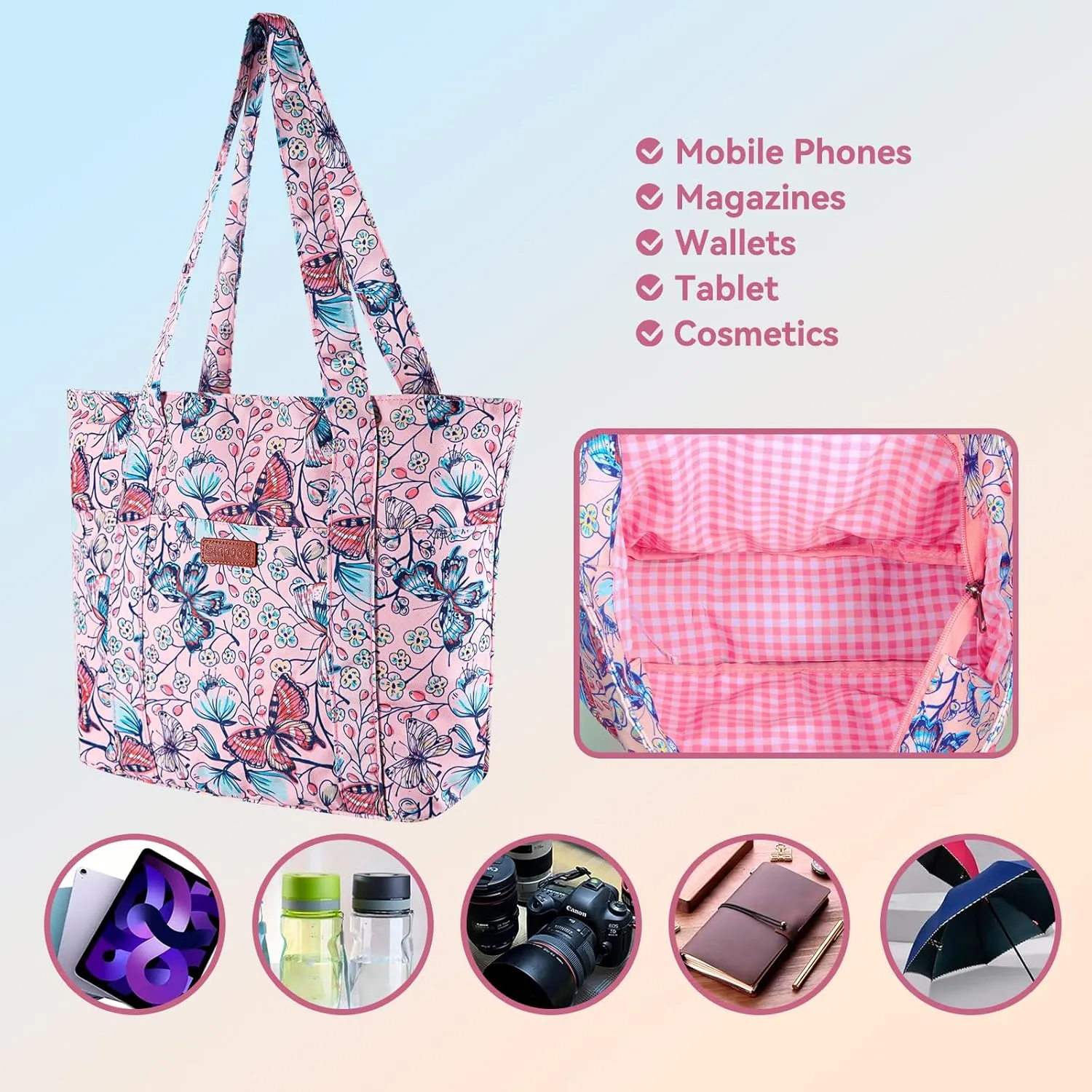 Tote Bag for Women, Canvas Large Tote Bag with Zipper Lightweight Shoulder Bag Top Handle Handbag for Travel Work