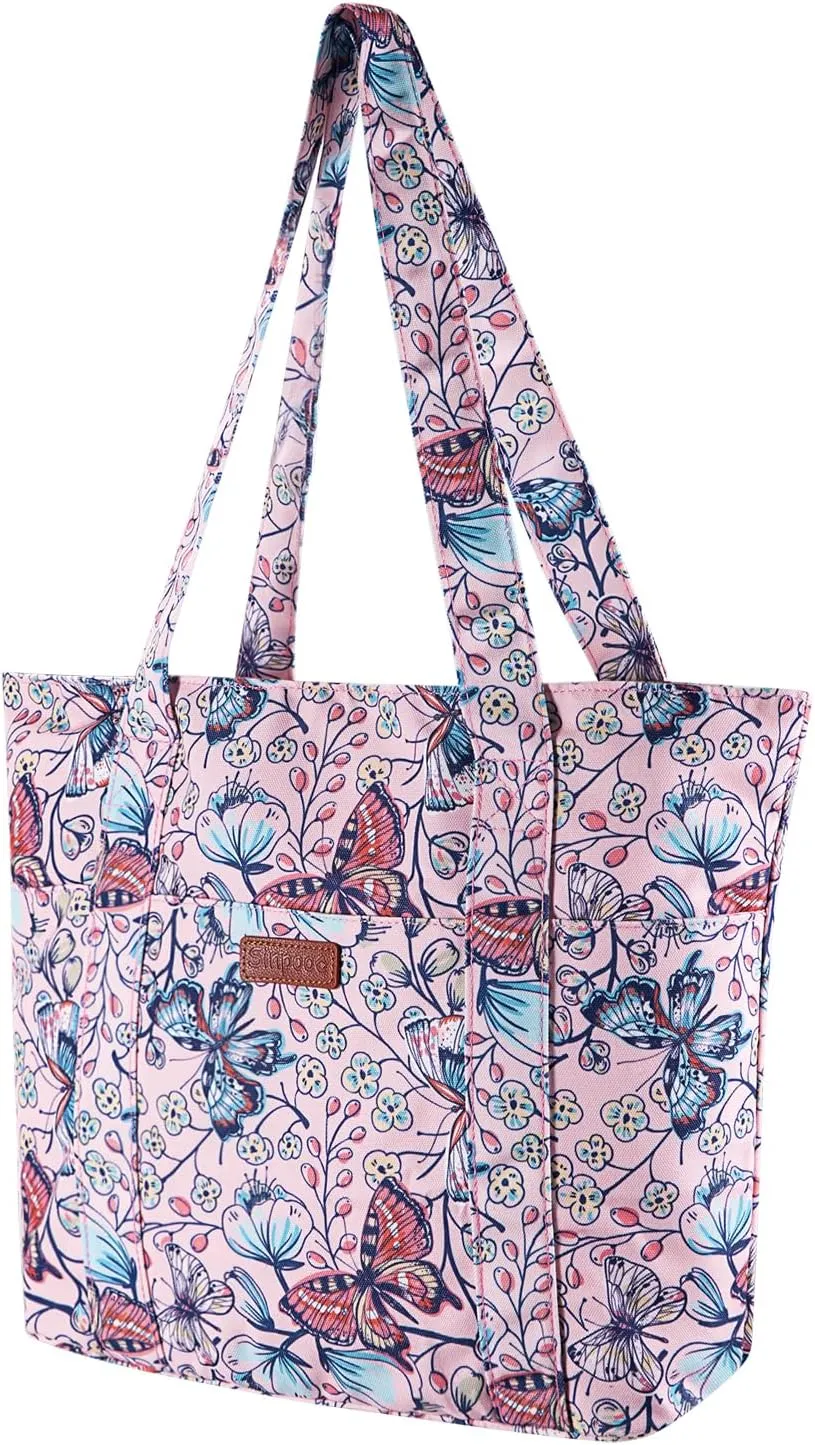 Tote Bag for Women, Canvas Large Tote Bag with Zipper Lightweight Shoulder Bag Top Handle Handbag for Travel Work