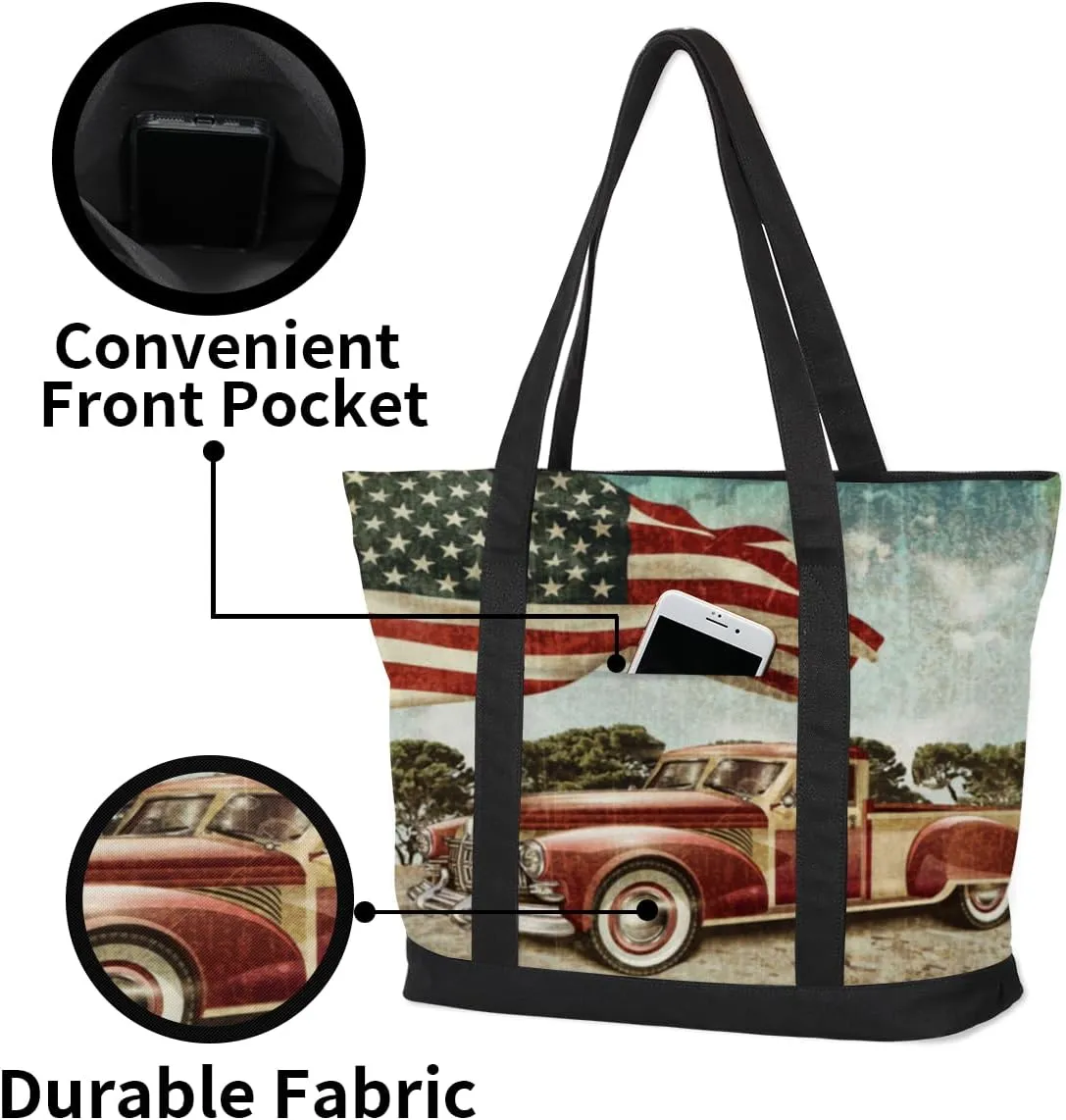 Tote Bag for Women Canvas Shoulder Bag Large Casual Handbag Lightweight Tote Bag with Zipper for Work Travel Shopping