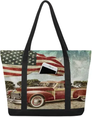 Tote Bag for Women Canvas Shoulder Bag Large Casual Handbag Lightweight Tote Bag with Zipper for Work Travel Shopping