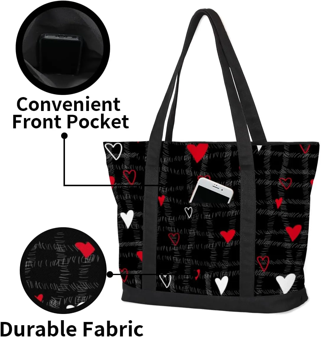Tote Bag for Women Canvas Shoulder Bag Large Casual Handbag Lightweight Tote Bag with Zipper for Work Travel Shopping