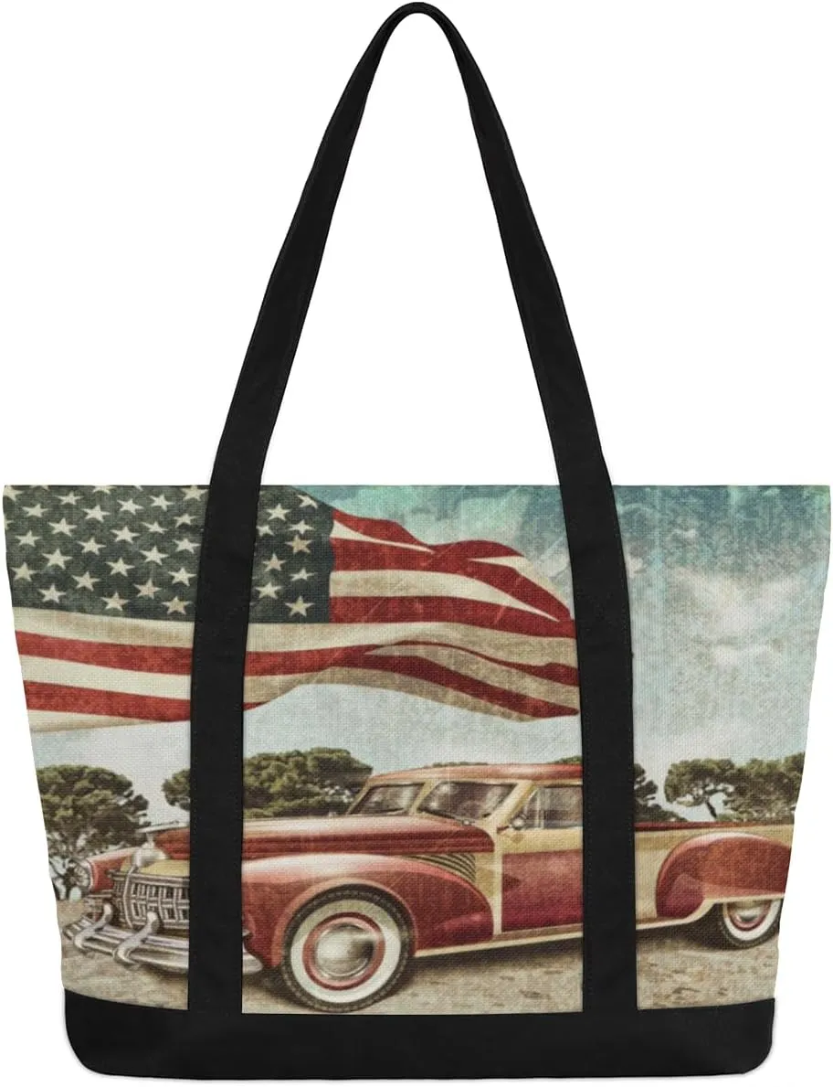 Tote Bag for Women Canvas Shoulder Bag Large Casual Handbag Lightweight Tote Bag with Zipper for Work Travel Shopping