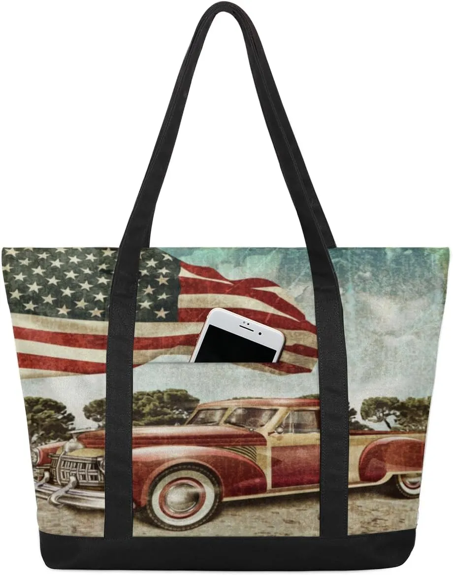 Tote Bag for Women Canvas Shoulder Bag Large Casual Handbag Lightweight Tote Bag with Zipper for Work Travel Shopping