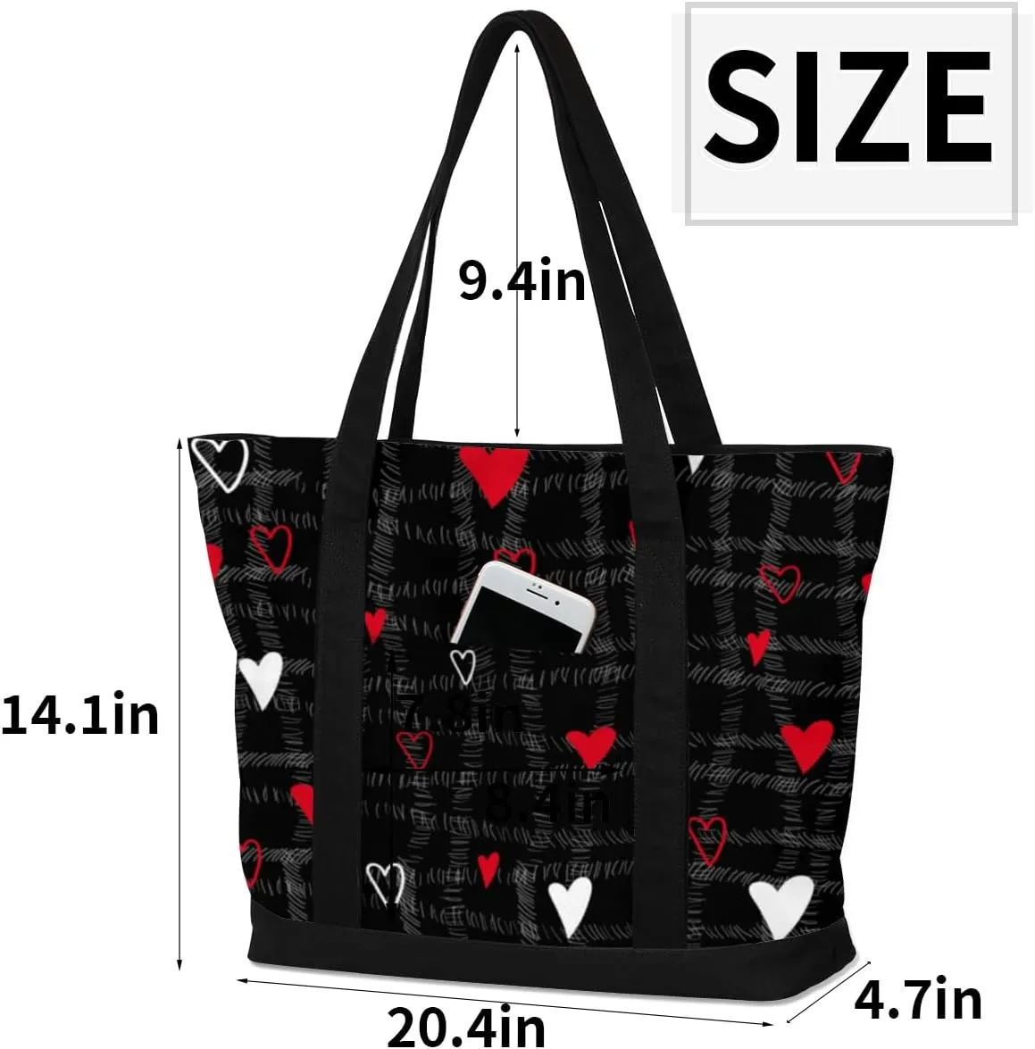 Tote Bag for Women Canvas Shoulder Bag Large Casual Handbag Lightweight Tote Bag with Zipper for Work Travel Shopping