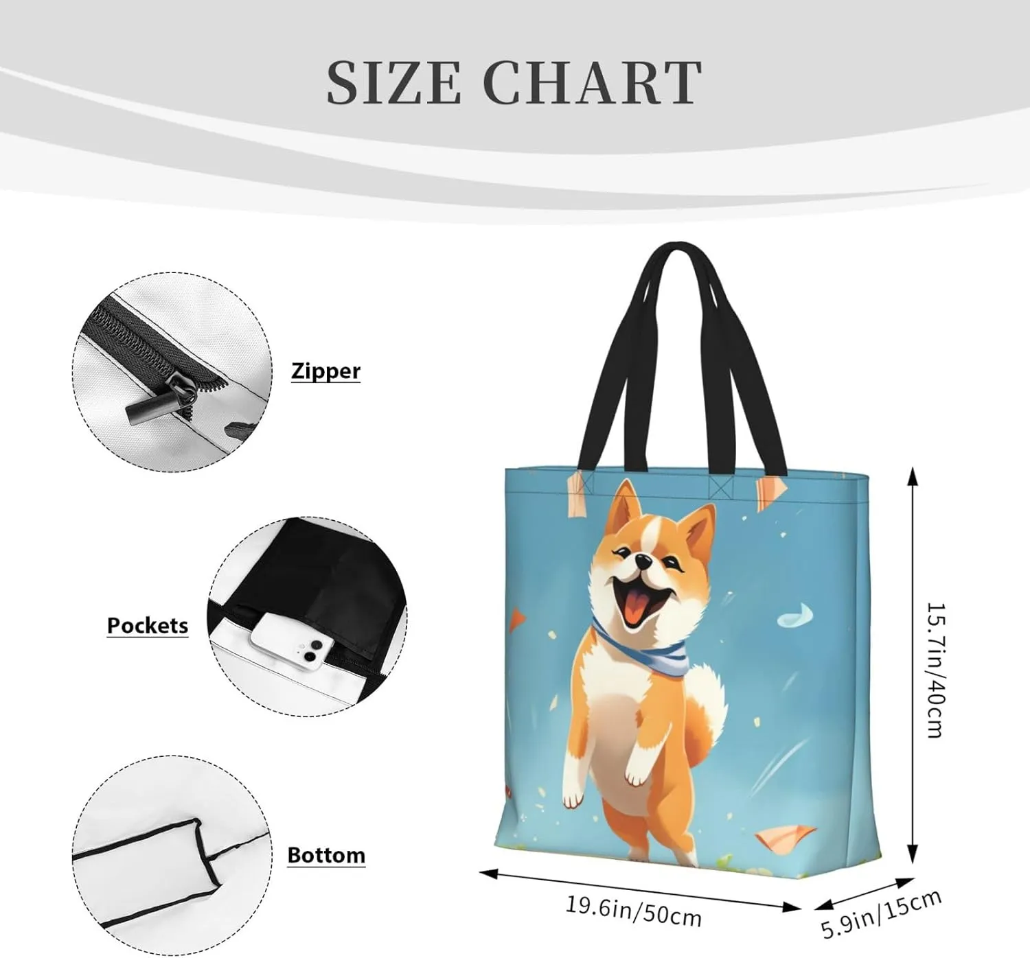 Tote Bag for Women Cute springer spaniel Shoulder Bag with Zipper Handbag Large Capacity Reusable Grocery Bag