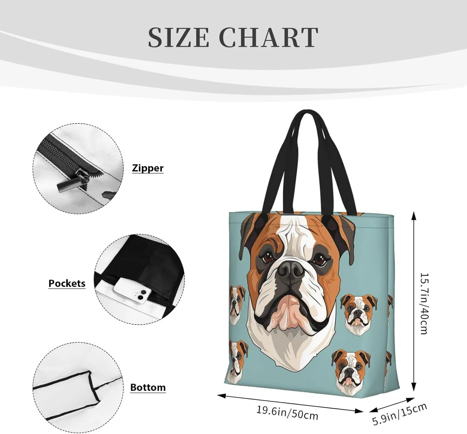 Tote Bag for Women Grocery Bag Reusable Shopping Bag Fall Foliage Pug Dog Handbag Foldable Shoulder Bag