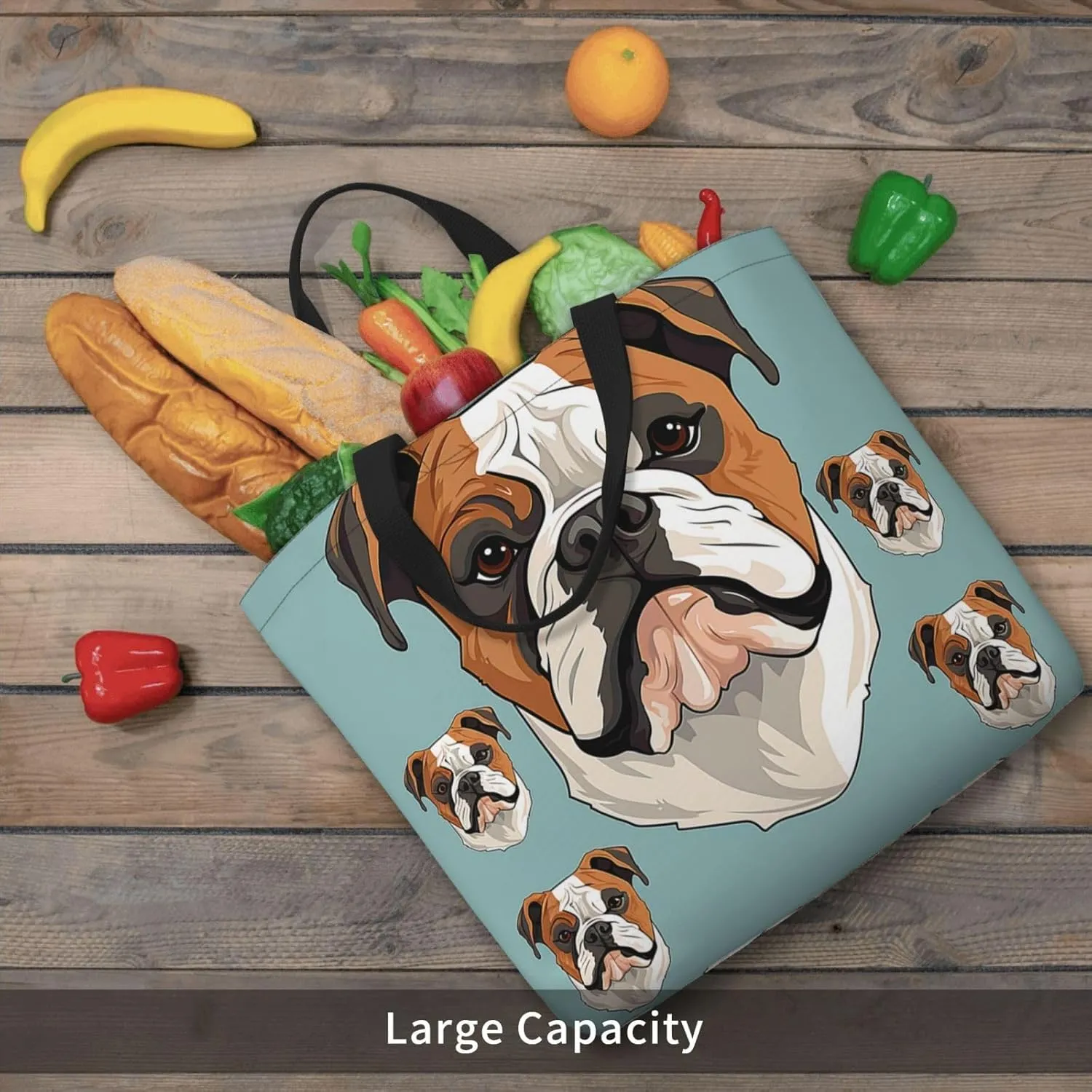 Tote Bag for Women Grocery Bag Reusable Shopping Bag Fall Foliage Pug Dog Handbag Foldable Shoulder Bag