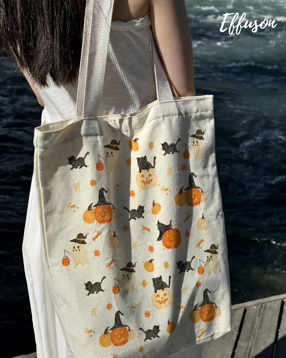 Tote Bag for Women, Large Two Sided Printing Tote Bags with Zipper, Cute Aesthetic Floral Canvas Tote with Pocket