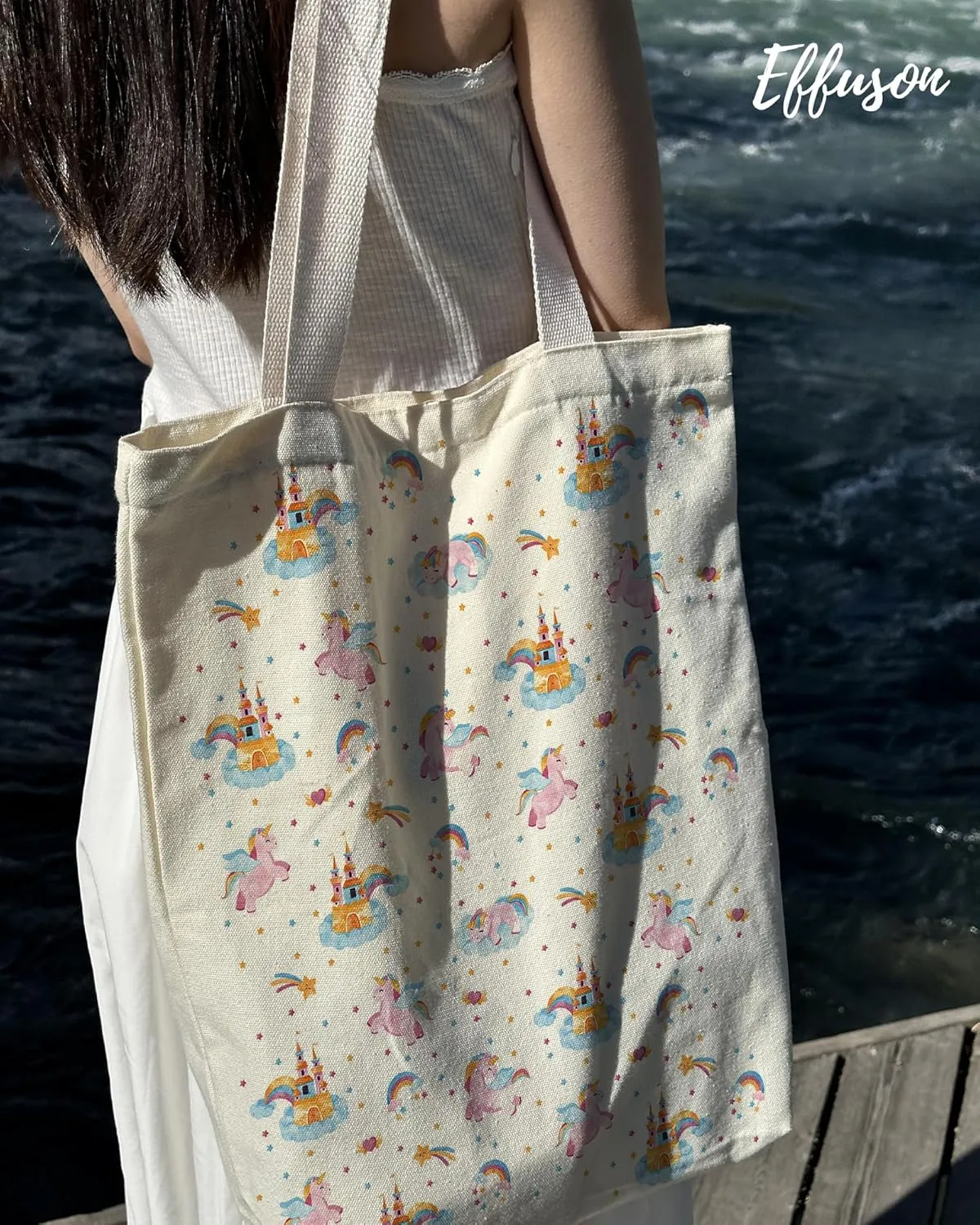 Tote Bag for Women, Large Two Sided Printing Tote Bags with Zipper, Cute Aesthetic Floral Canvas Tote with Pocket