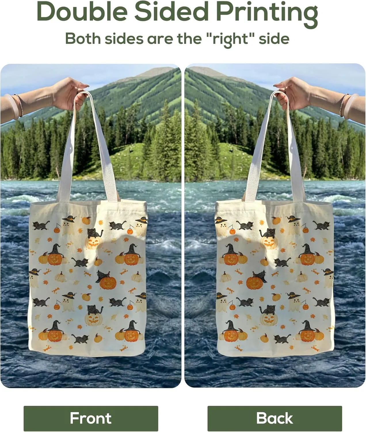 Tote Bag for Women, Large Two Sided Printing Tote Bags with Zipper, Cute Aesthetic Floral Canvas Tote with Pocket