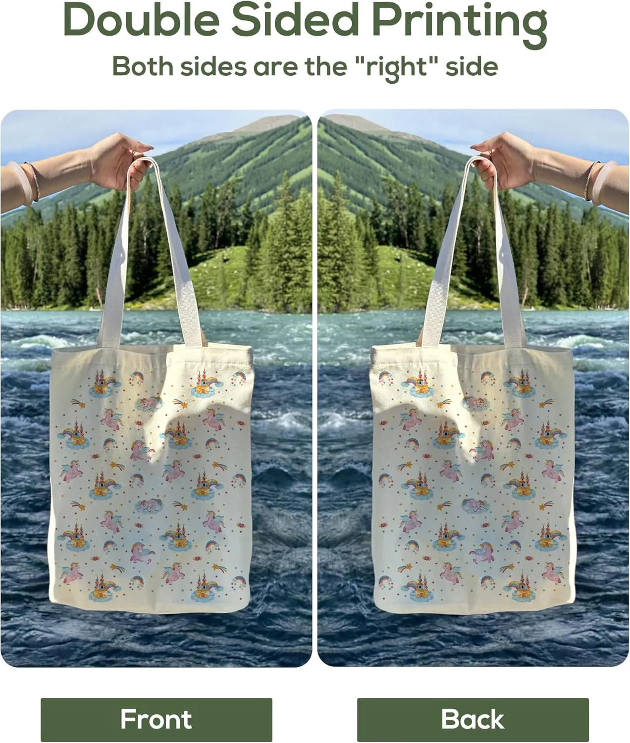 Tote Bag for Women, Large Two Sided Printing Tote Bags with Zipper, Cute Aesthetic Floral Canvas Tote with Pocket