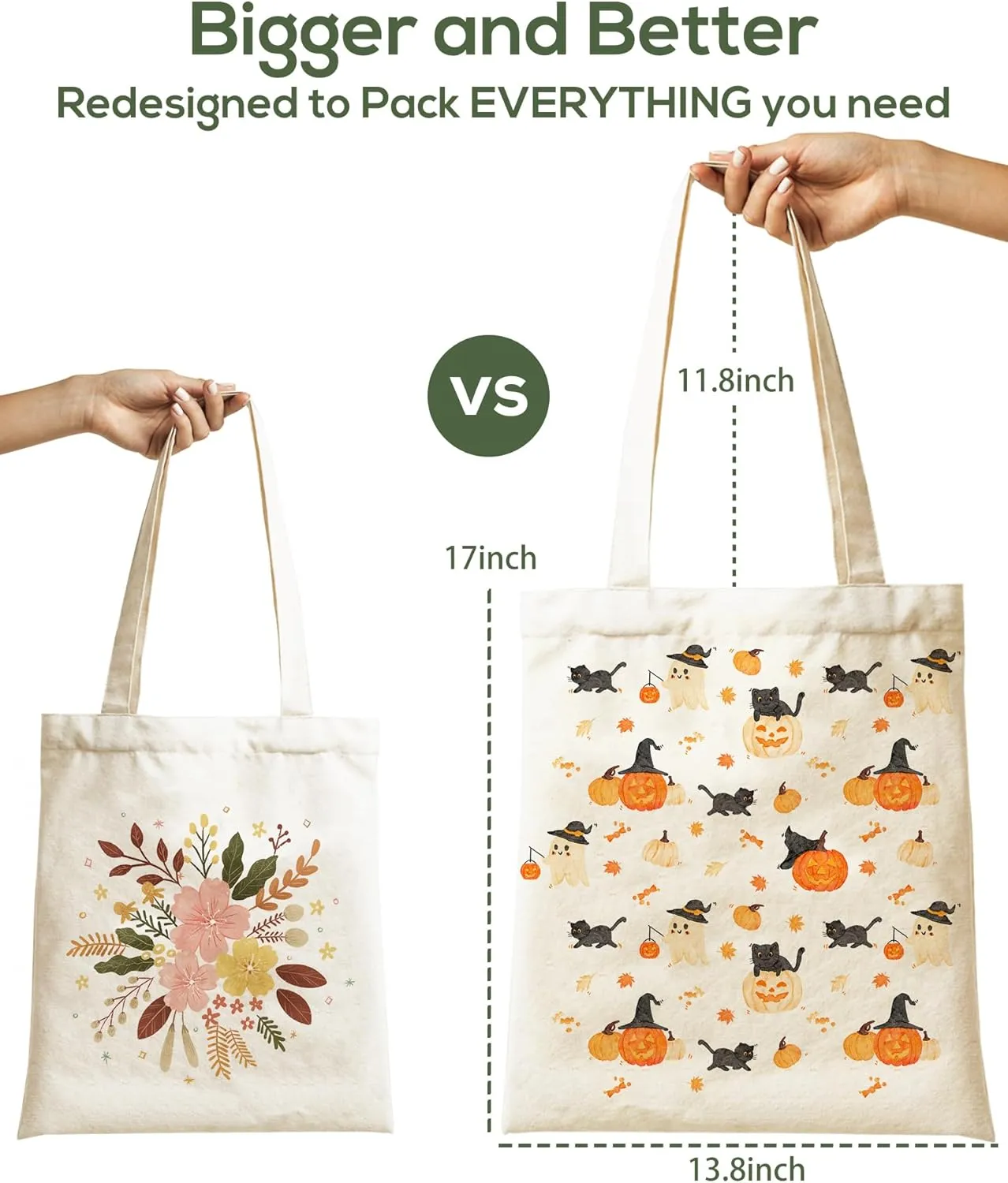 Tote Bag for Women, Large Two Sided Printing Tote Bags with Zipper, Cute Aesthetic Floral Canvas Tote with Pocket