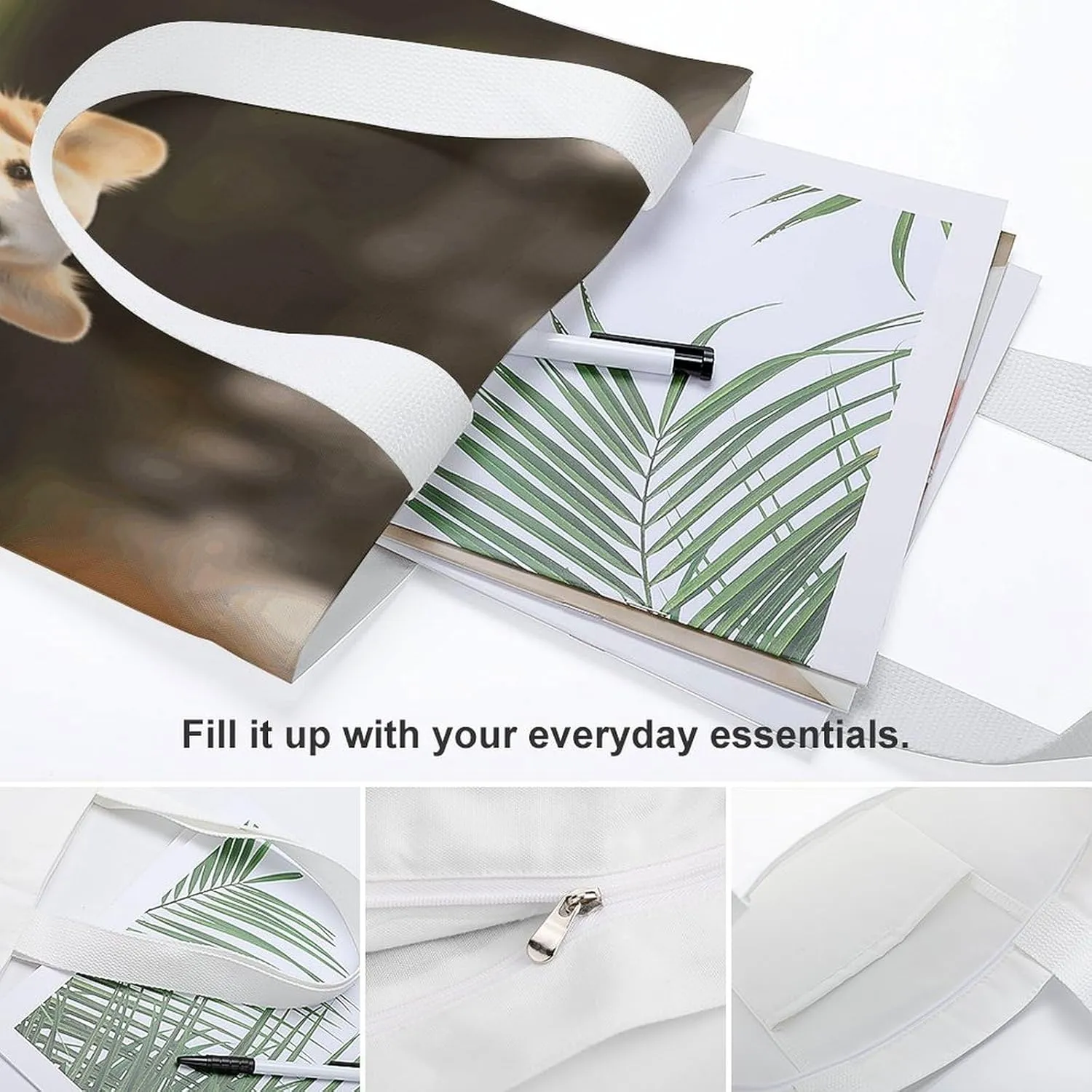 Tote Bag Reusable Cartoon Ladybug Flower Grocery Bag Canvas Shopping Bag with Inner Pocket for Women