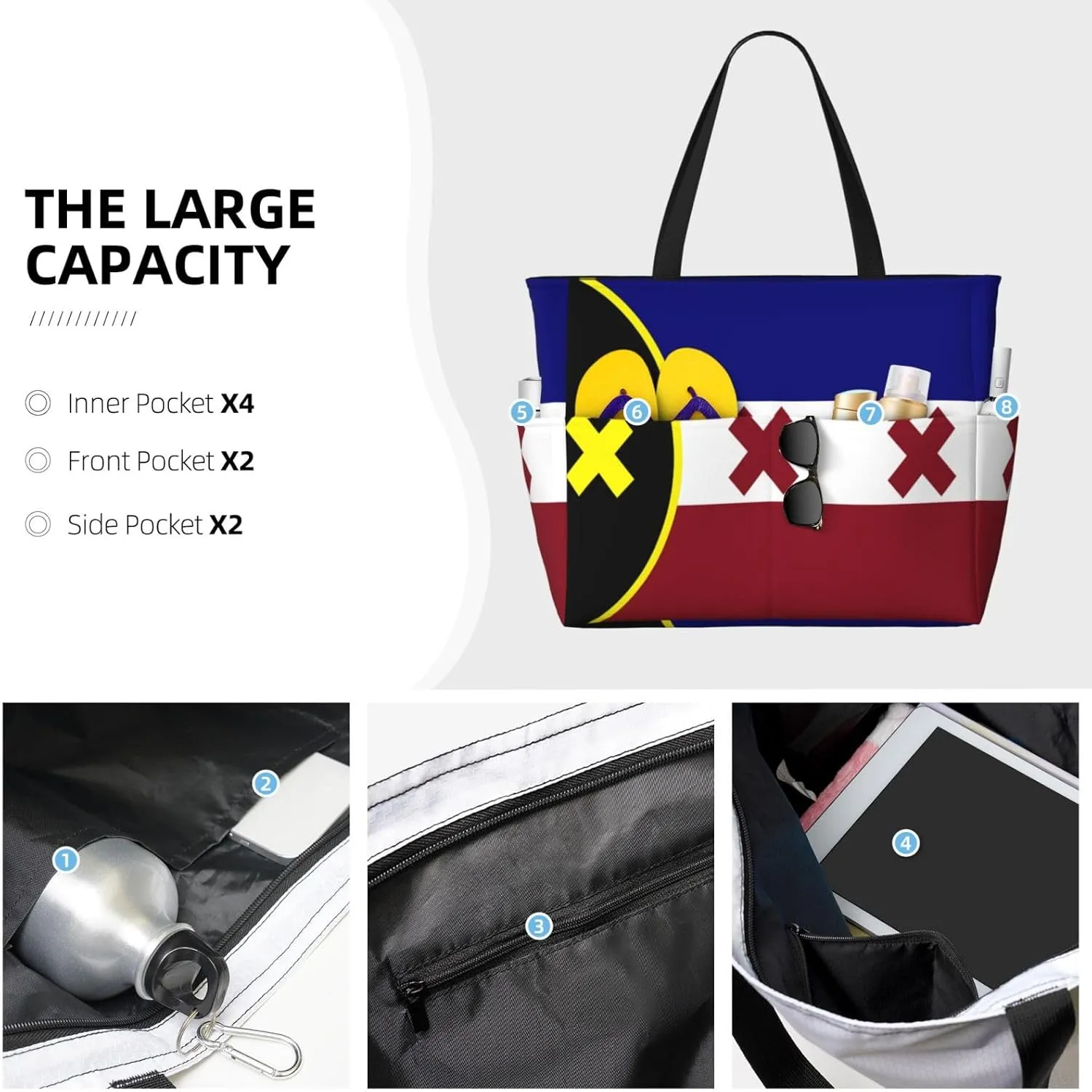 Tote Bag With 8 Storage Pockets Top Zip Shoulder Bag Handbag For Travel Work Women