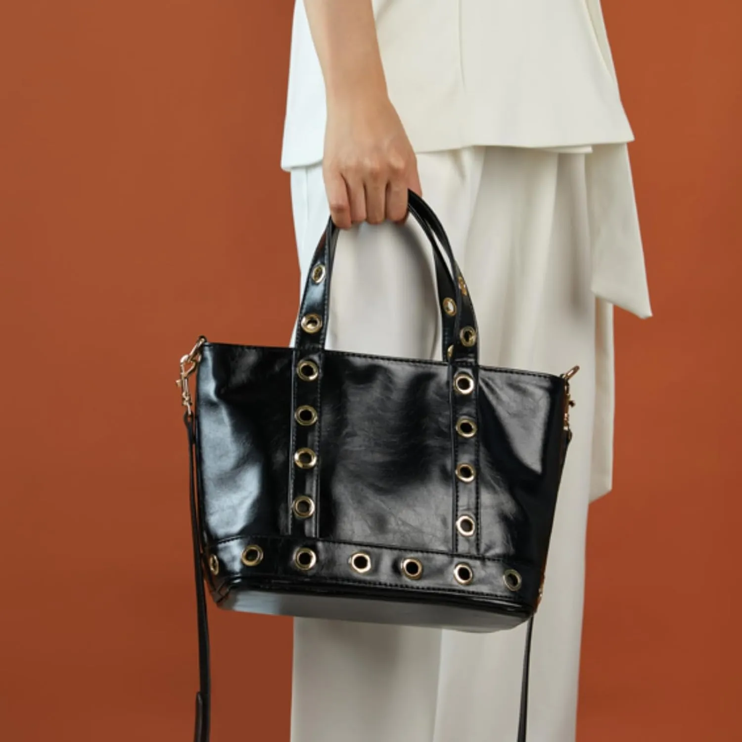 Tote Bag Women Office Handbag Shoulder PU Leateher Large Capacity Trendy Chic Studded with Detachable Strap