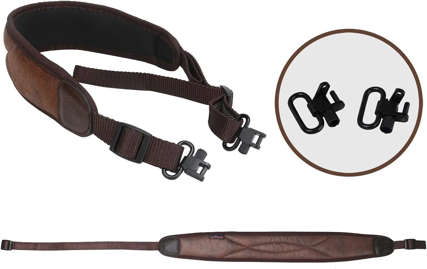 TOURBON Hunting Shooting Pu Leather Non-Slip Soft Padded Rifle Sling Gun Strap with Swivels