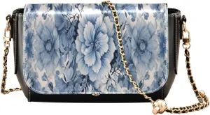 Traditional Oriental Rugbluewhite Crossbody Shoulder Bag with Chain, Women Leather Crossbody Bag, Leather Shoulder Bags