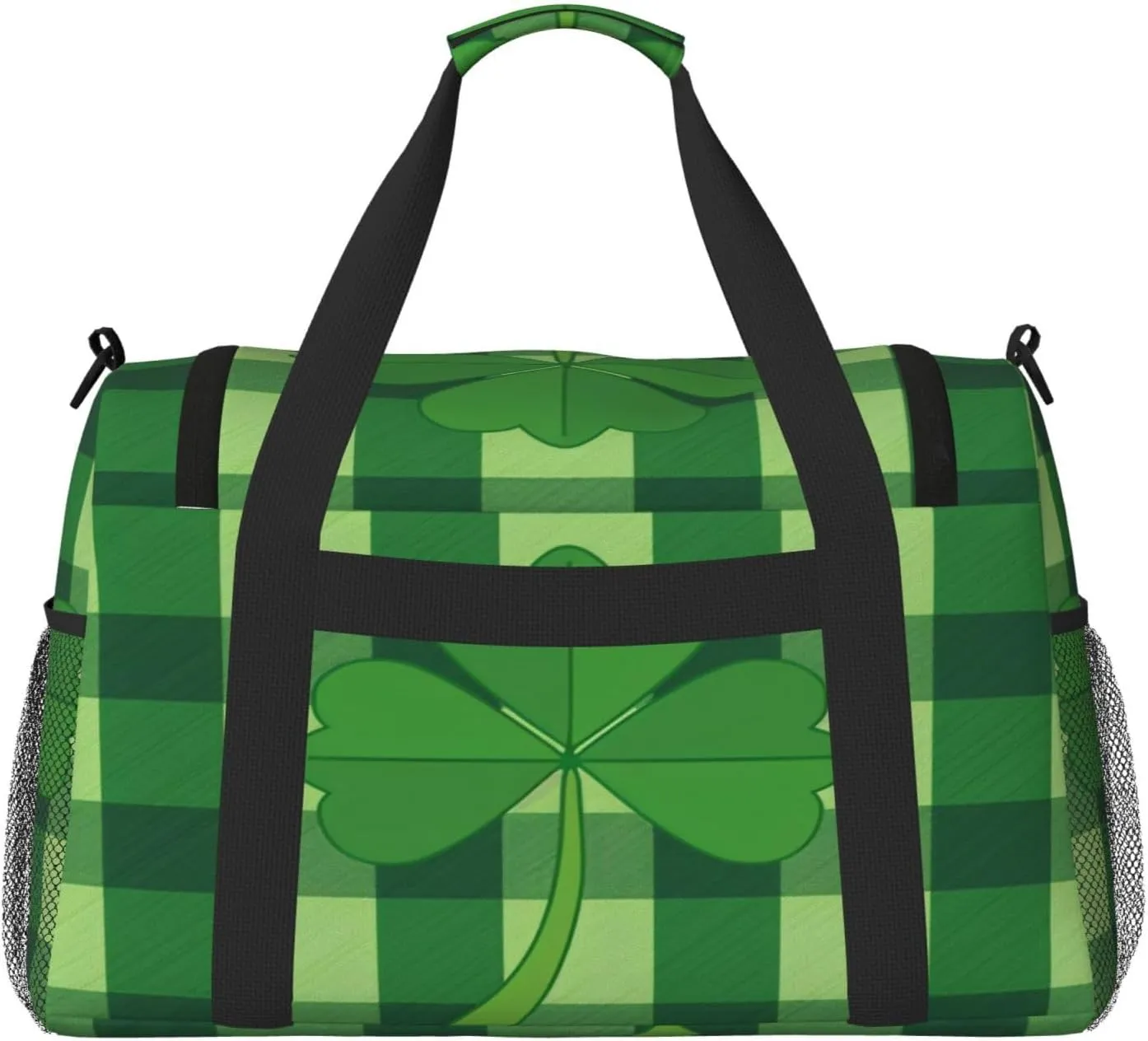 Travel Duffel Bag For Men Women, Saint Patrick'S Clover Green Buffalo Paid Carry On Sport Gym Bag With Shoulder Strap Lightweight Waterproof Weekender Bag Overnight Bag