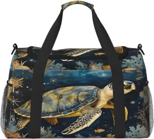 Travel Duffel Bag For Men Women, Underwater Sea Turtle Carry On Sport Gym Bag With Shoulder Strap Lightweight Waterproof Weekender Bag Overnight Bag