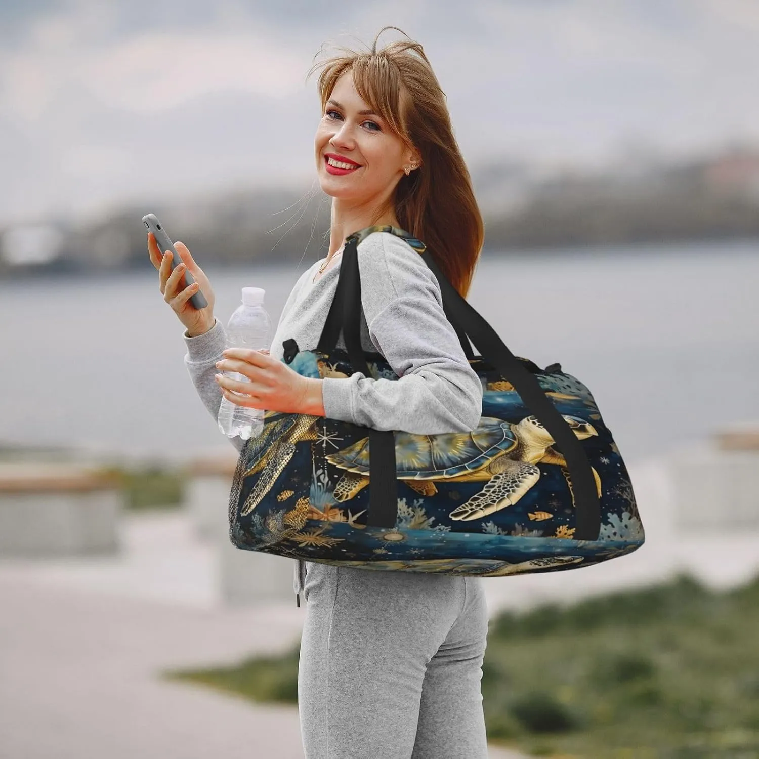 Travel Duffel Bag For Men Women, Underwater Sea Turtle Carry On Sport Gym Bag With Shoulder Strap Lightweight Waterproof Weekender Bag Overnight Bag