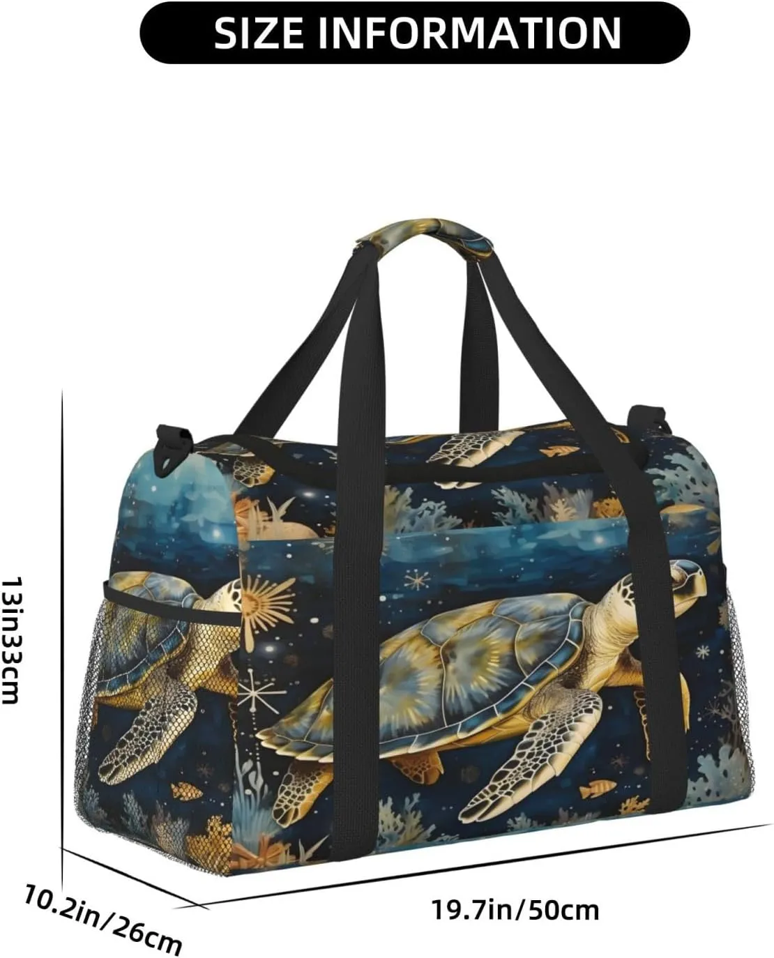Travel Duffel Bag For Men Women, Underwater Sea Turtle Carry On Sport Gym Bag With Shoulder Strap Lightweight Waterproof Weekender Bag Overnight Bag