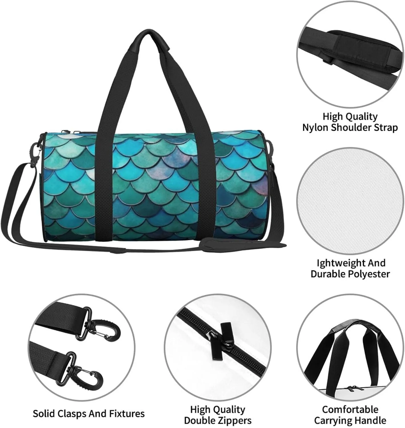 Travel Duffel Bag Mermaid Weekender Overnight Bag For Men Women Large Capacity Sports Gym Bag Canvas Carry On Tote Bags For Travel Yoga