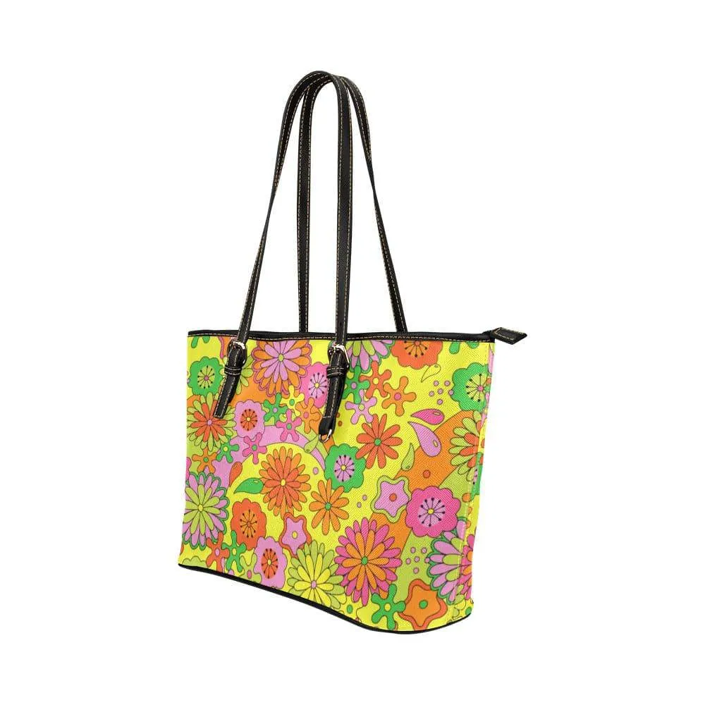 Trippy Flowers | Leather Tote Bag