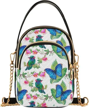 Tropical Flowers and Exotic Birds Design Crossbody Bags Shoulder Bag for Women Stylish Ladies Messenger Bags Cell Phone Purse and Handbags Wallet