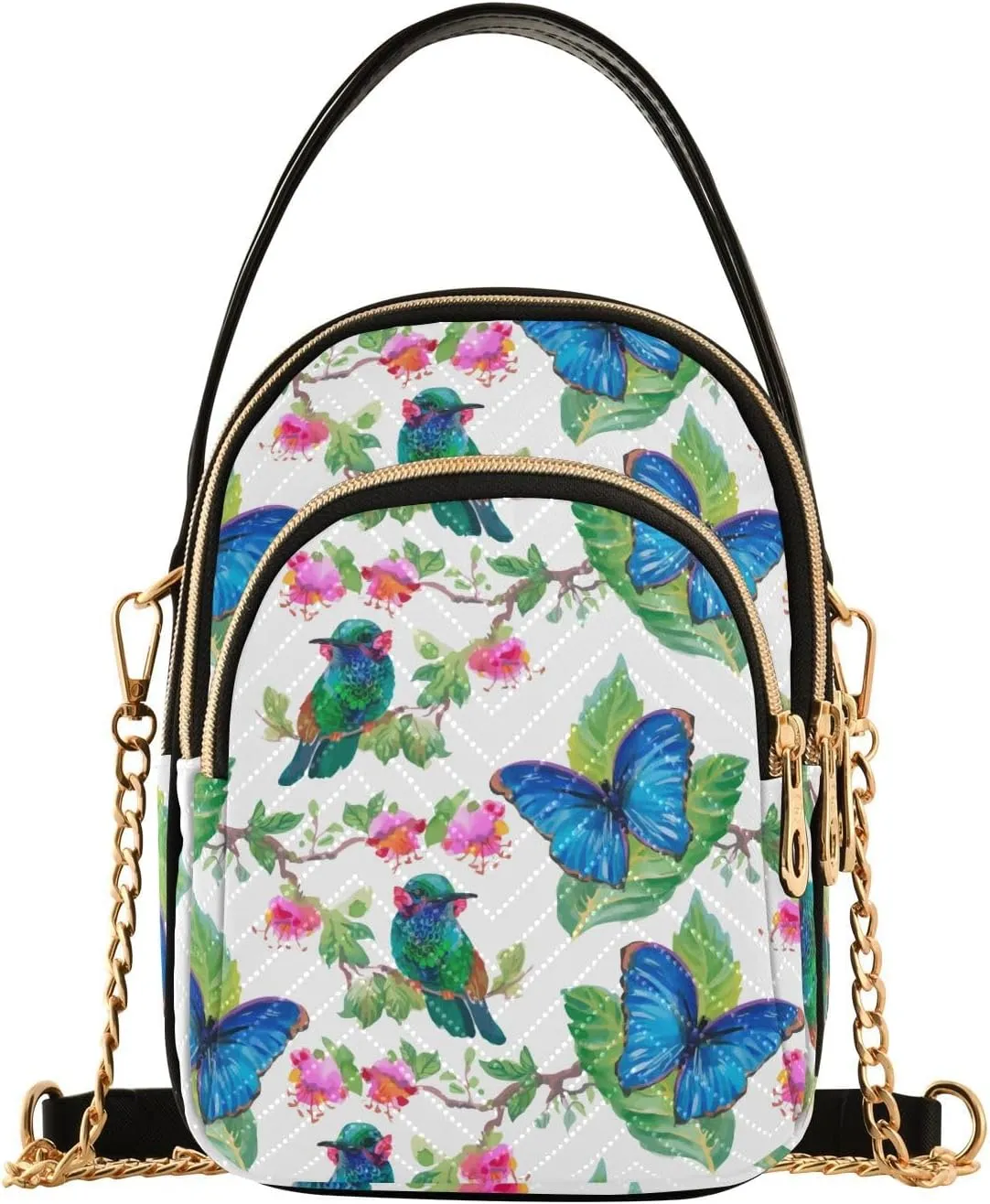 Tropical Flowers and Exotic Birds Design Crossbody Bags Shoulder Bag for Women Stylish Ladies Messenger Bags Cell Phone Purse and Handbags Wallet