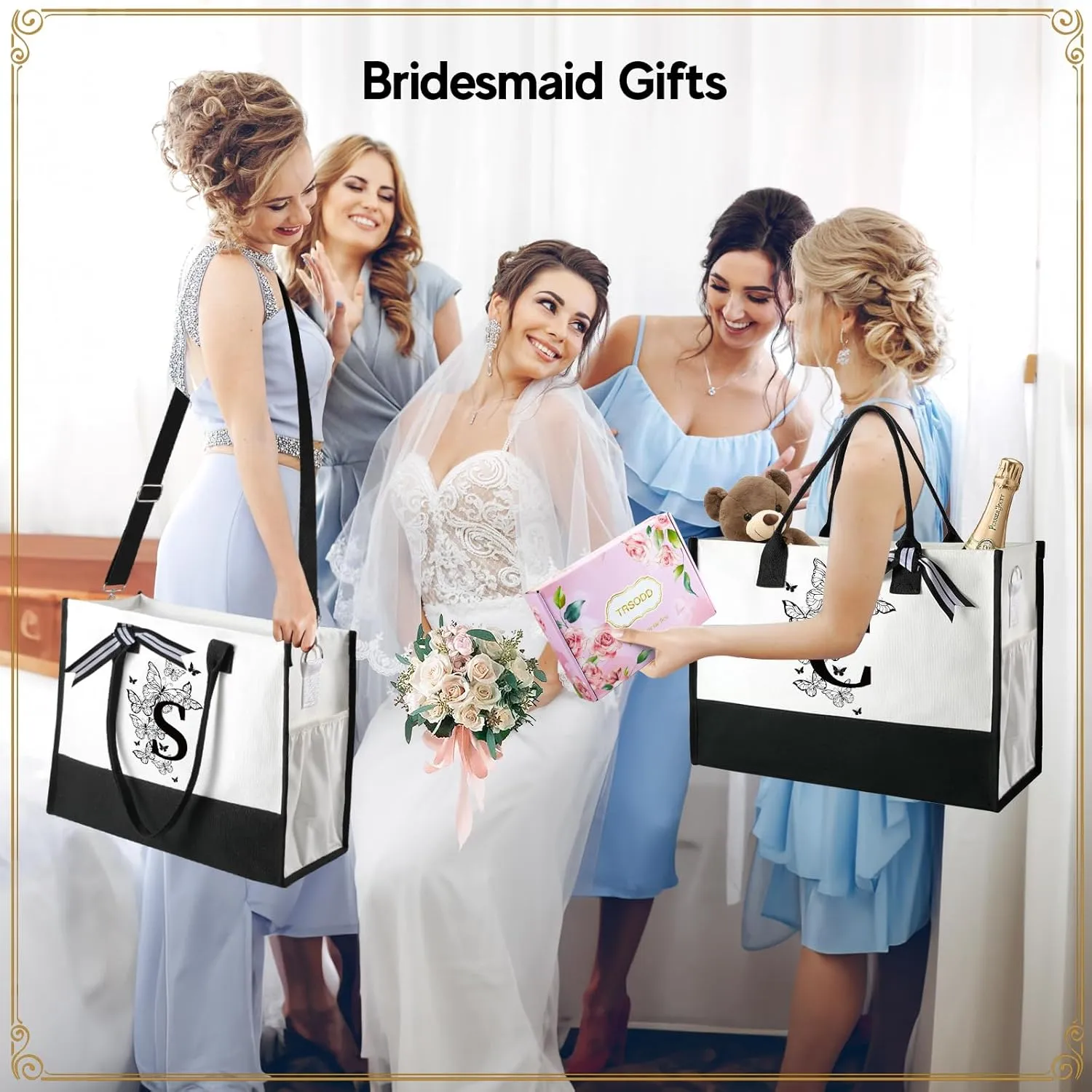 TRSODD Birthday Gifts for Women Mothers Day Gifts for Mom Wife Grandma Daughter Sister Teacher Bridesmaid Initial Tote Bag and Makeup Bag B