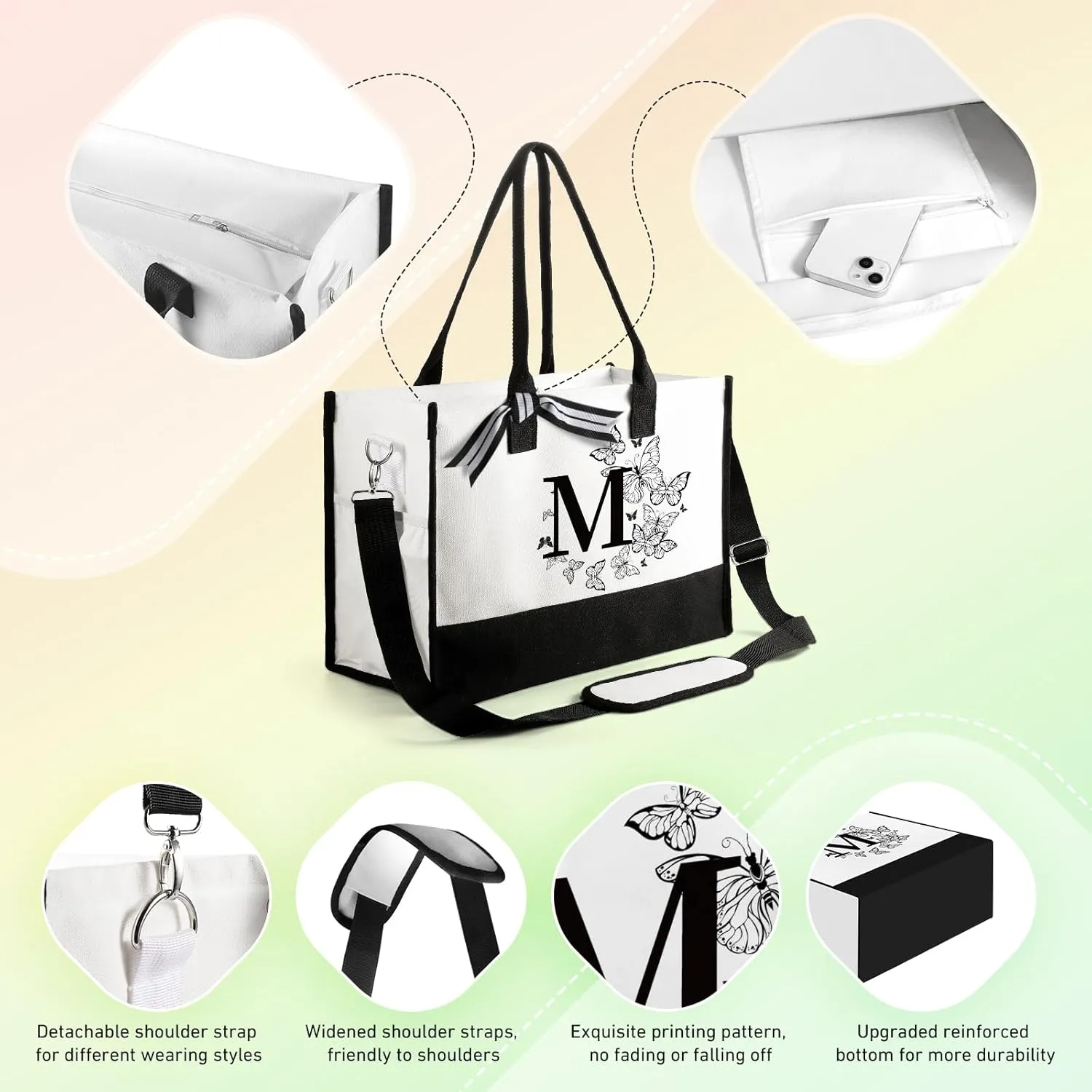 TRSODD Birthday Gifts for Women Mothers Day Gifts for Mom Wife Grandma Daughter Sister Teacher Bridesmaid Initial Tote Bag and Makeup Bag B