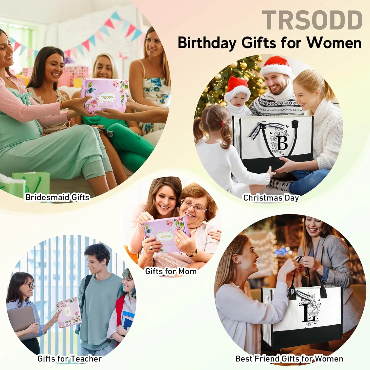 TRSODD Birthday Gifts for Women Mothers Day Gifts for Mom Wife Grandma Daughter Sister Teacher Bridesmaid Initial Tote Bag and Makeup Bag B