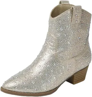 TruFox Girls Cowgirl Cowboy Rhinestone Boots Ankle Low Heel Dress Kids Booties