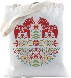 TSOTMO Swedish Horse Gift Scandi Nordic Gift Scandinavian Folk Norwegian Folk Horse Tote Bag for Horse Lovers Swedish Expat