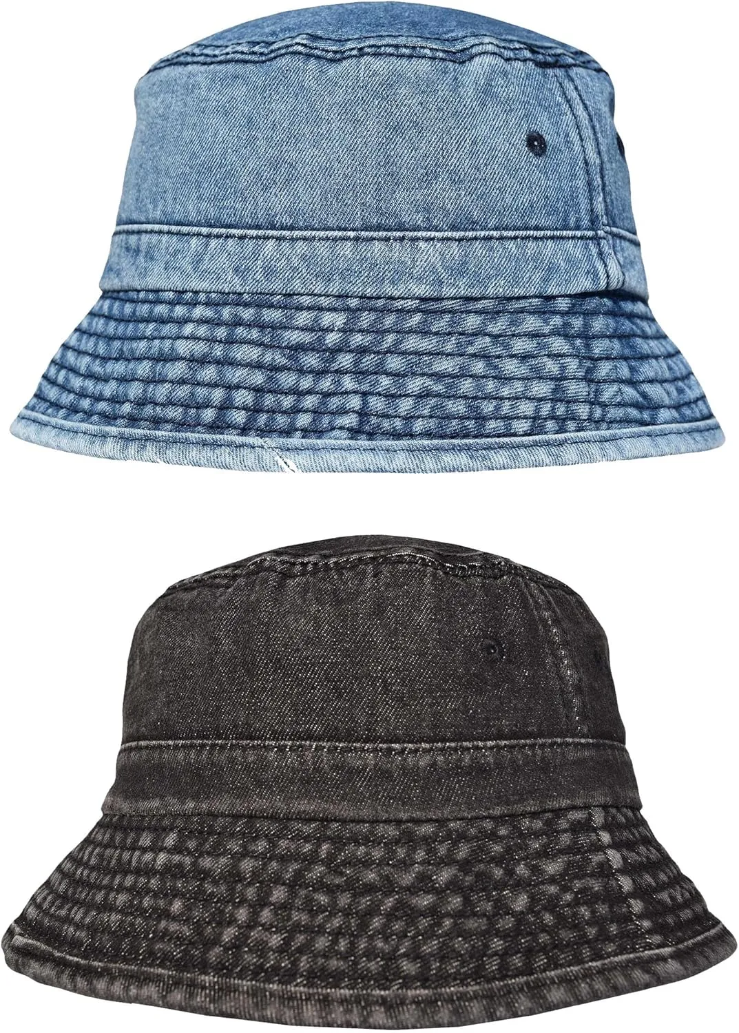 TSSGBL 2 Pack Cotton Denim Bucket Hats Vintage Washed Packable Summer Trendy Beach Travel Sun Caps for Women Men