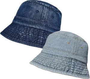 TSSGBL 2 Pack Cotton Denim Bucket Hats Vintage Washed Packable Summer Trendy Beach Travel Sun Caps for Women Men