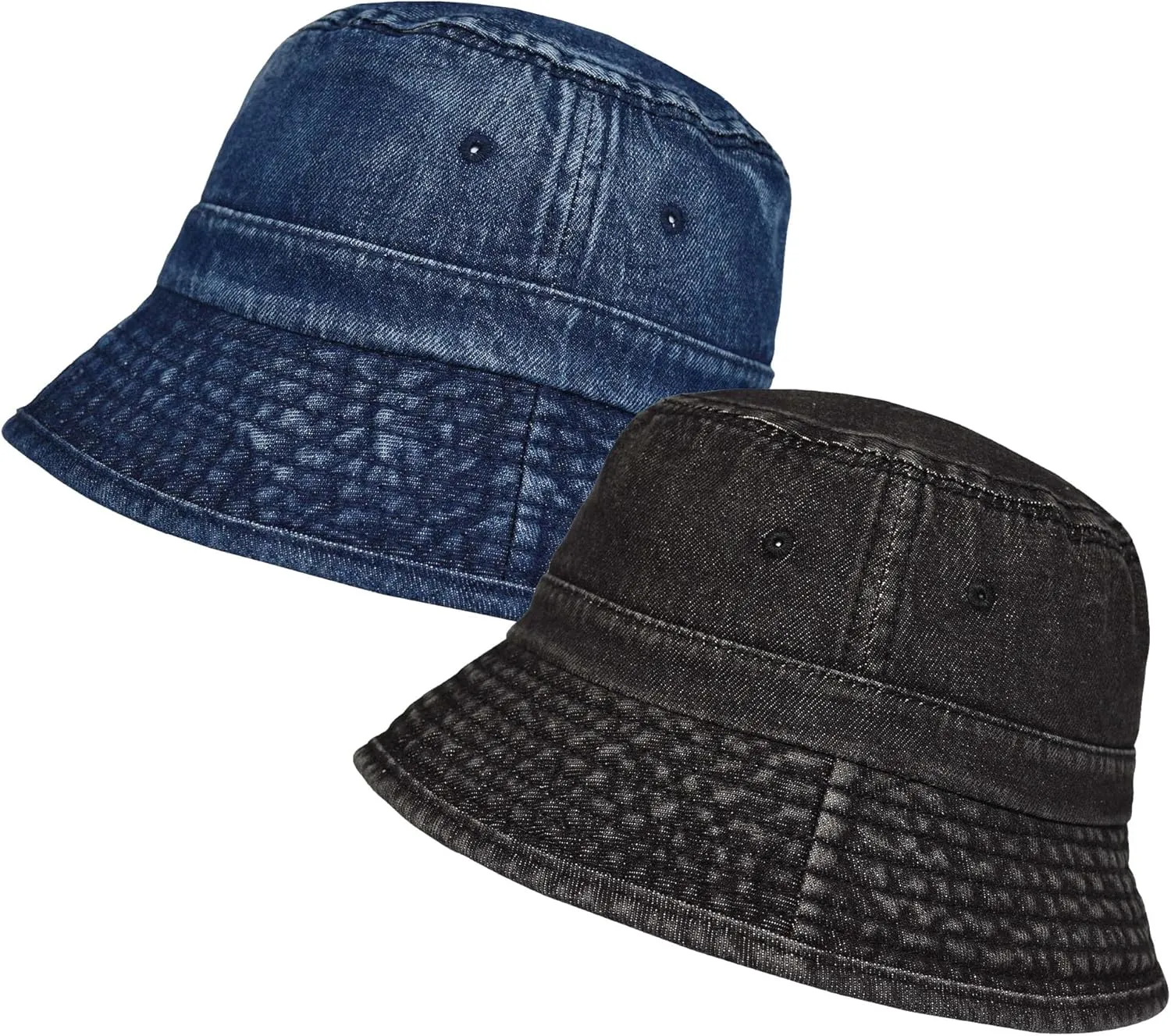 TSSGBL 2 Pack Cotton Denim Bucket Hats Vintage Washed Packable Summer Trendy Beach Travel Sun Caps for Women Men