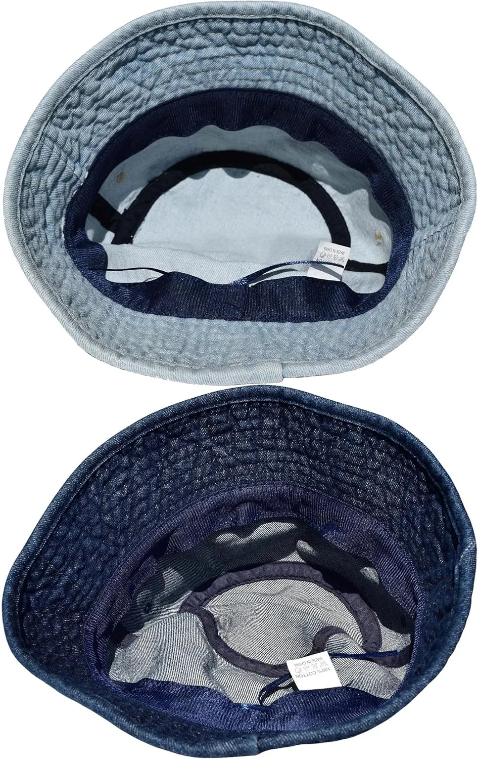 TSSGBL 2 Pack Cotton Denim Bucket Hats Vintage Washed Packable Summer Trendy Beach Travel Sun Caps for Women Men