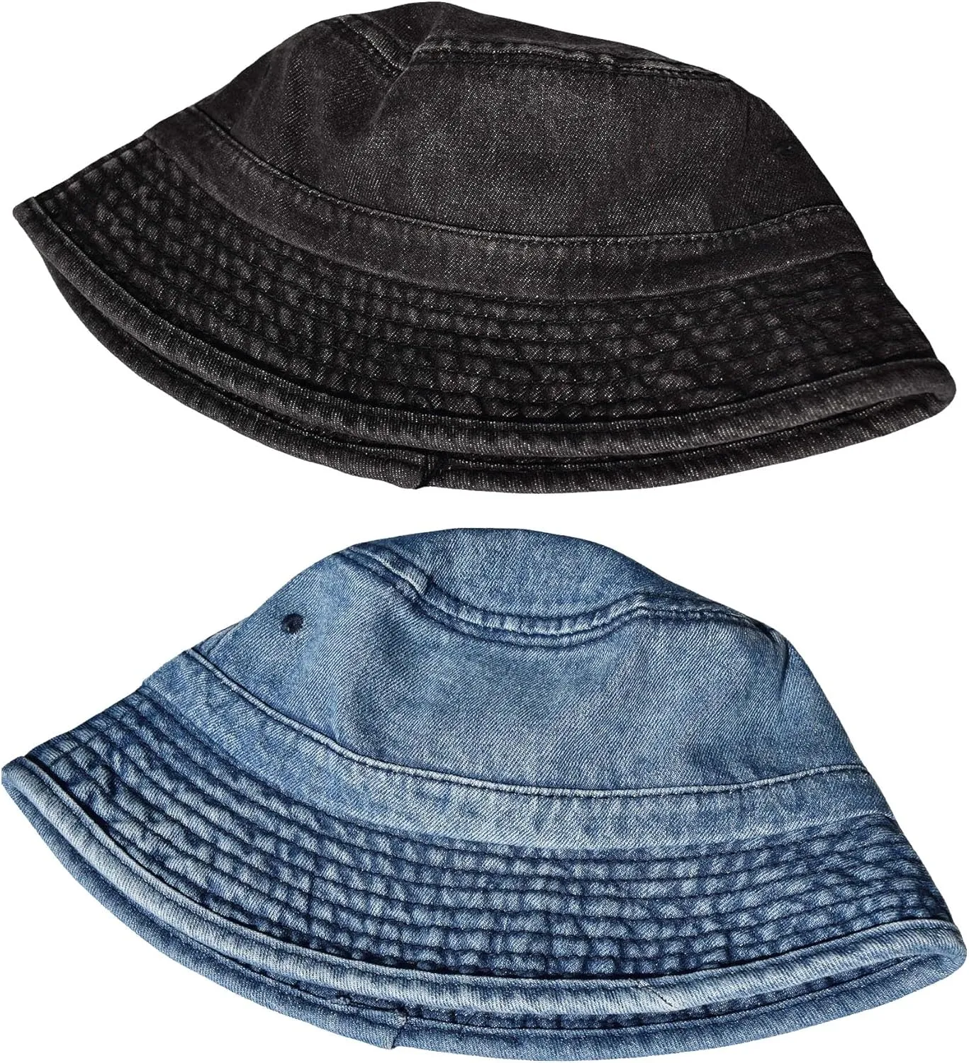 TSSGBL 2 Pack Cotton Denim Bucket Hats Vintage Washed Packable Summer Trendy Beach Travel Sun Caps for Women Men