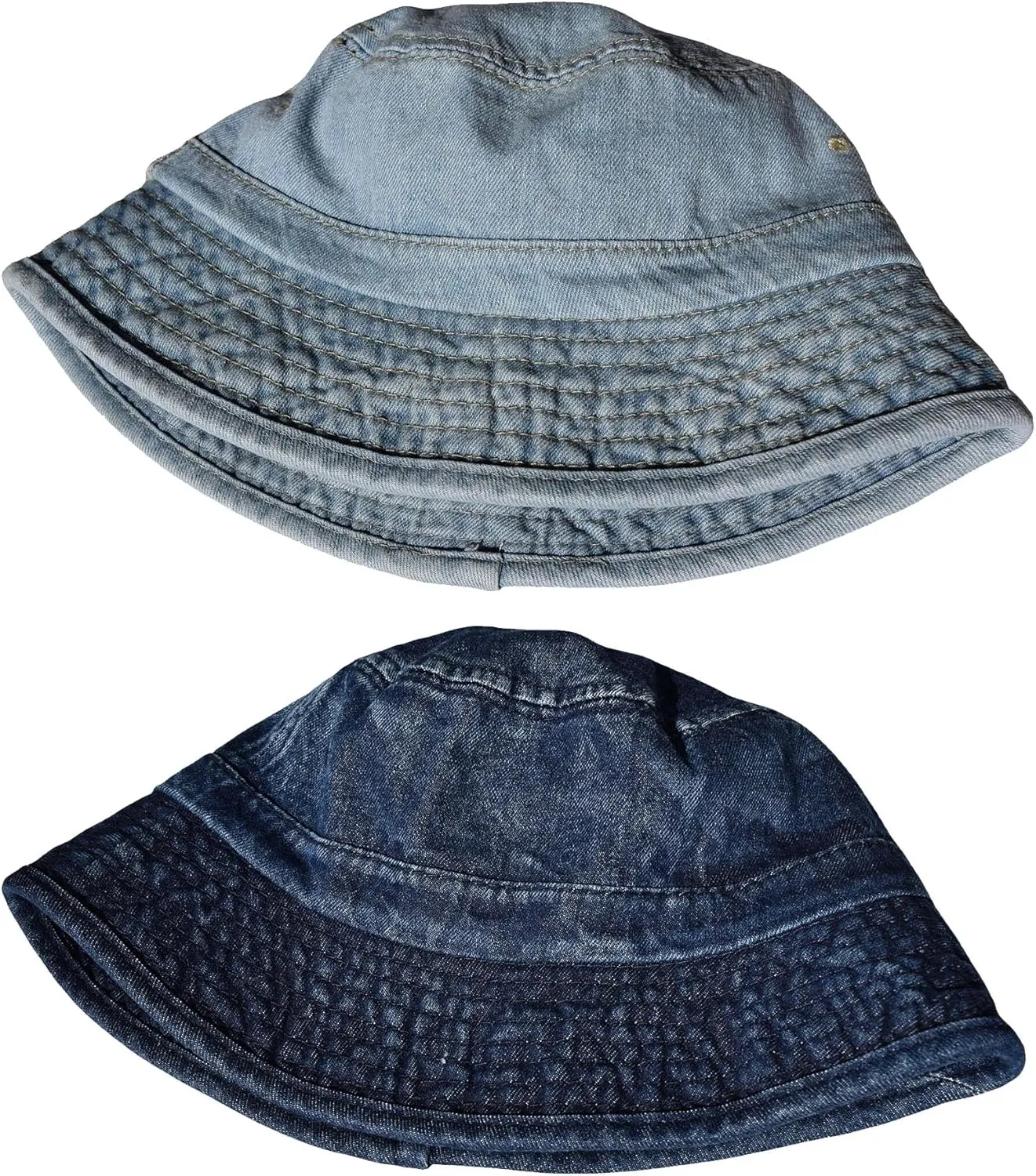 TSSGBL 2 Pack Cotton Denim Bucket Hats Vintage Washed Packable Summer Trendy Beach Travel Sun Caps for Women Men
