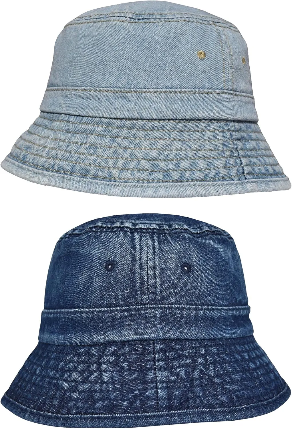 TSSGBL 2 Pack Cotton Denim Bucket Hats Vintage Washed Packable Summer Trendy Beach Travel Sun Caps for Women Men