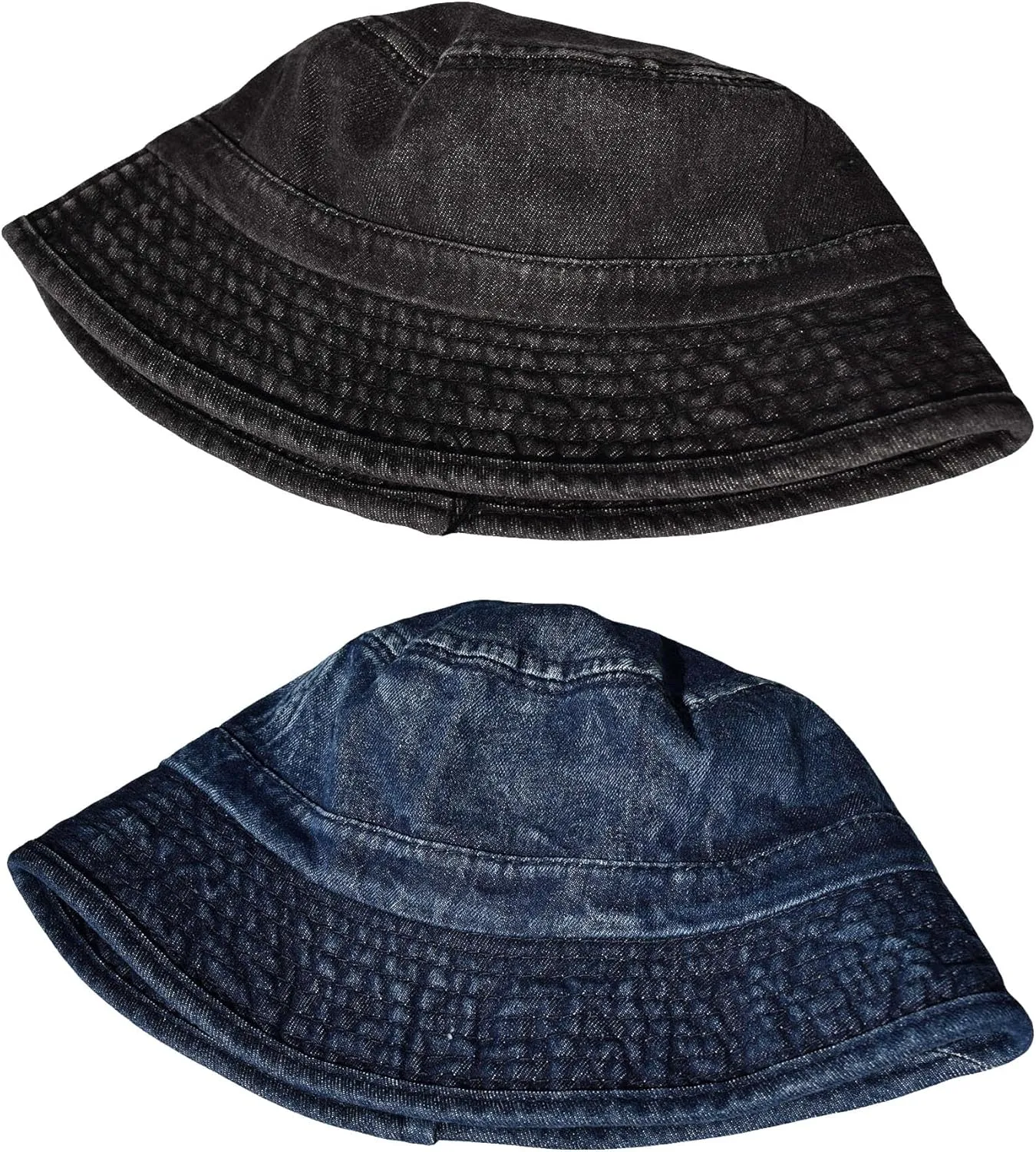 TSSGBL 2 Pack Cotton Denim Bucket Hats Vintage Washed Packable Summer Trendy Beach Travel Sun Caps for Women Men