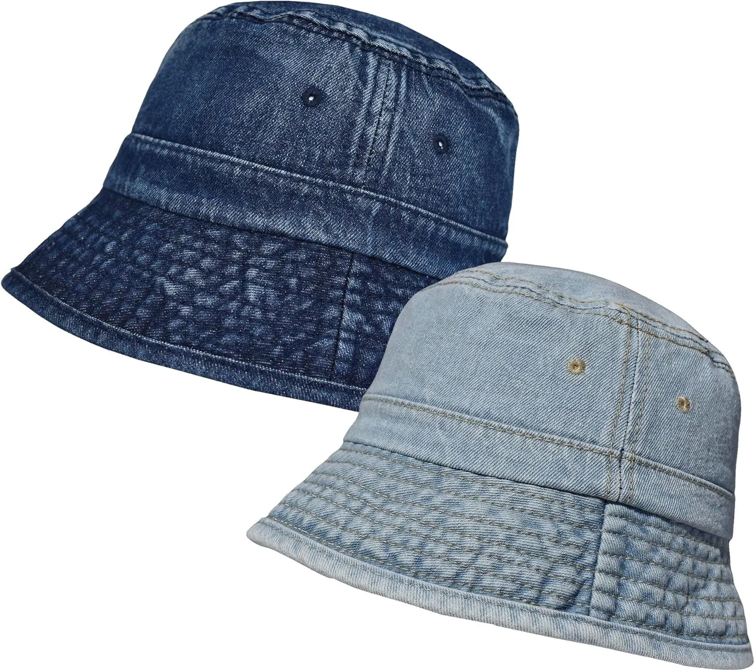TSSGBL 2 Pack Cotton Denim Bucket Hats Vintage Washed Packable Summer Trendy Beach Travel Sun Caps for Women Men