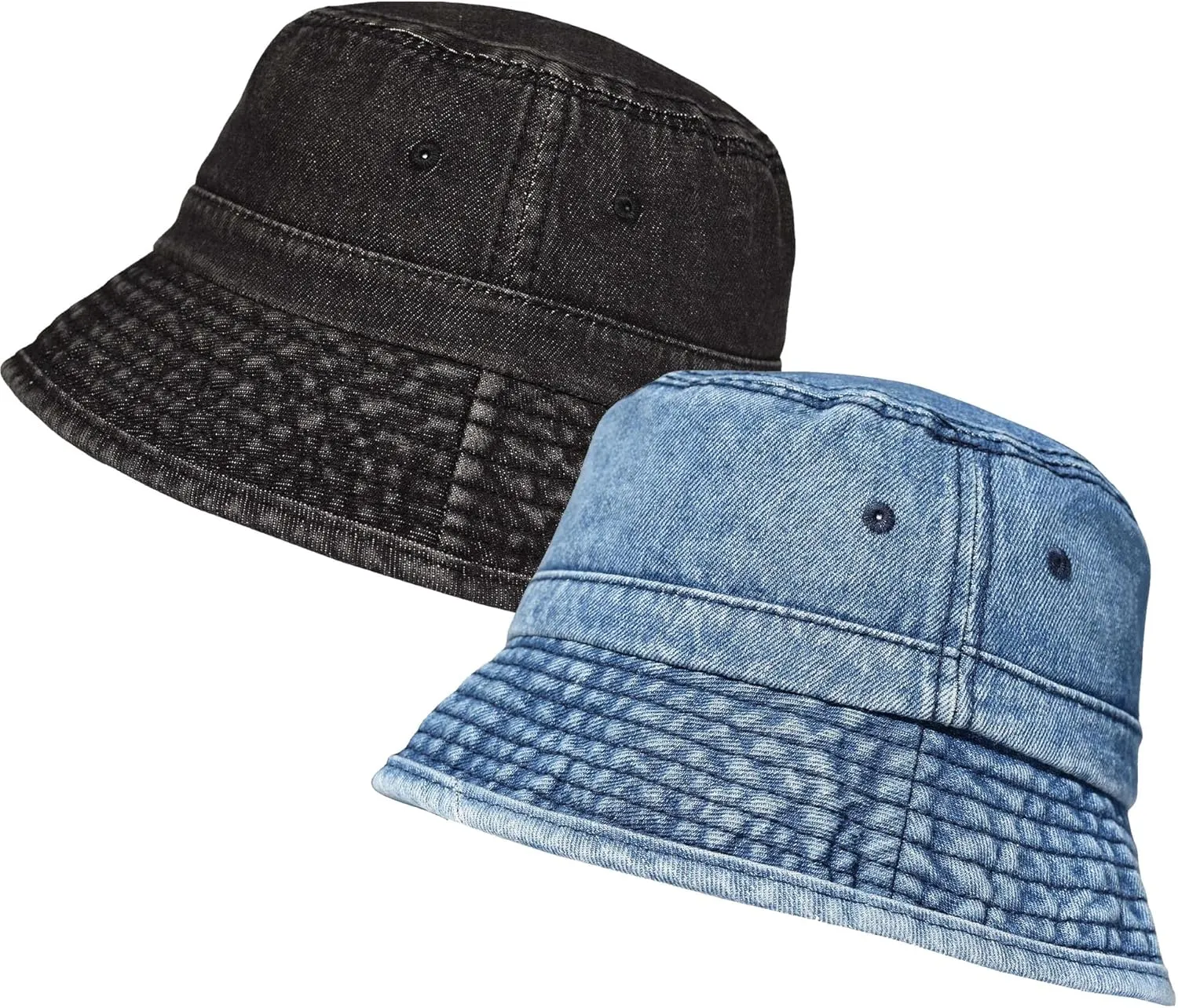 TSSGBL 2 Pack Cotton Denim Bucket Hats Vintage Washed Packable Summer Trendy Beach Travel Sun Caps for Women Men