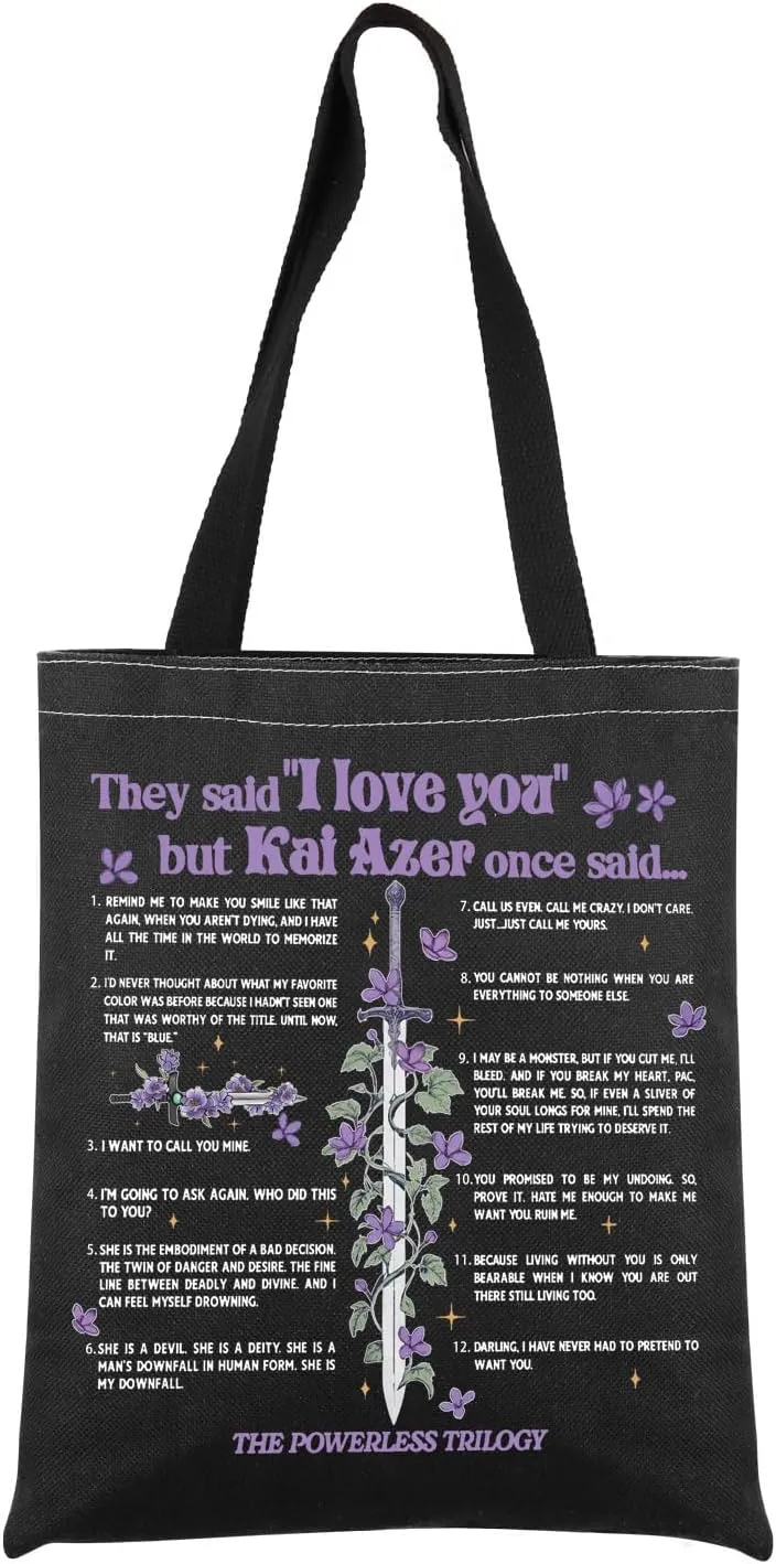 UJIMS Powerless Quote Inspired Tote Bag Special Edition Book Fans Gift Powerless Book Merch Dagger and Flower Bag