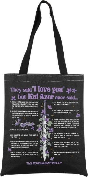UJIMS Powerless Quote Inspired Tote Bag Special Edition Book Fans Gift Powerless Book Merch Dagger and Flower Bag